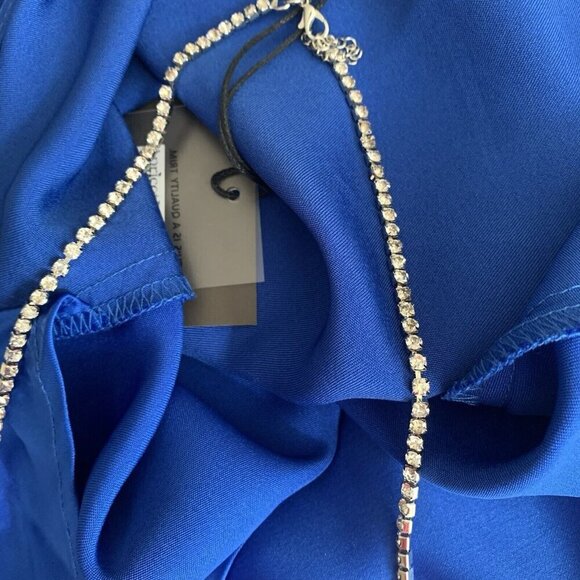 LE LIS Royal Blue Crystal Strap Drape Neck Satin Halter Top Size Medium NWT - Picture 7 of 14